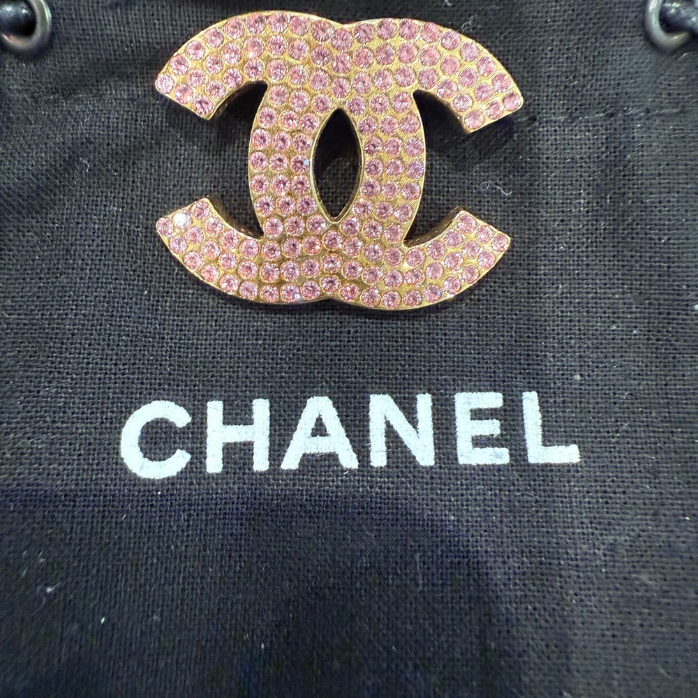 CHANEL Pink Crystal Brooch